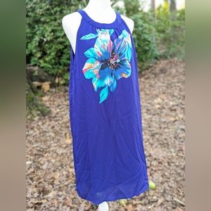 Adrienne Vittadini Purple Floral Halter A-Line Dress Size 8